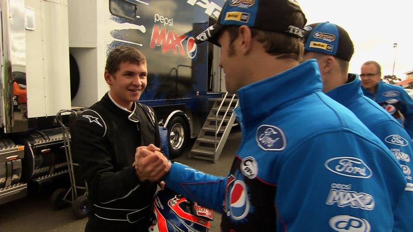 Todd being congratulated by team mentor Will Davison